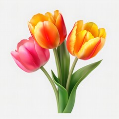 Fototapeta premium Three tulips on a white background,