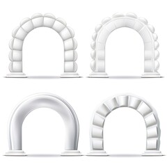 Set of realistic 3d white inflatable white gate arches for sport on a white background. - obrazy, fototapety, plakaty