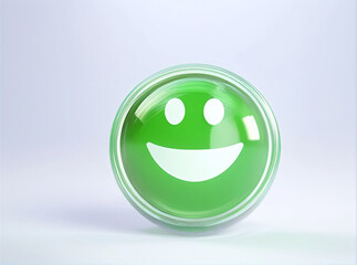 3d icon of green smiley face on white background. AI generative. 