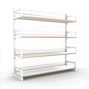 Emty shelf rack retail display case on a white background.