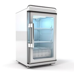 Fridge with transparent glass on a white background.