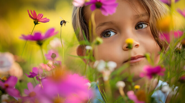 little girl with flowers