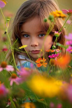 little girl with flowers