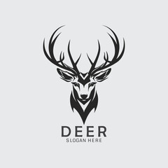 black and white deer head logo in vector format. Perfect for clipart, silhouette designs, and impactful illustrations. Download now!