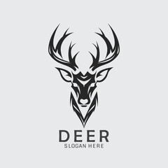 black and white deer head logo in vector format. Perfect for clipart, silhouette designs, and impactful illustrations. Download now!
