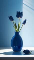 blue vase with flowers