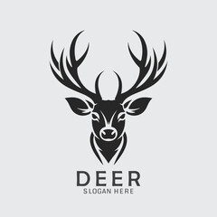 black and white deer head logo in vector format. Perfect for clipart, silhouette designs, and impactful illustrations. Download now!