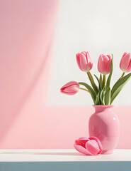 pink tulips in vase on table
