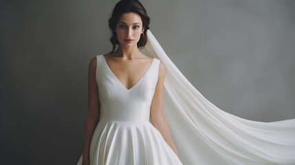 Fototapeta na wymiar Featuring a bride in a simple yet elegant wedding gown