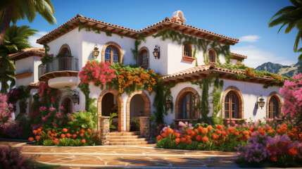 Naklejka premium Mediterranean-style villa with vibrant colors