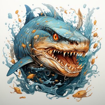 blue shark splashing water, open mouth clip art preview