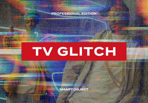 Glitch Screen Display TV CRT Photo Effect Paper Texture Template Mockup Overlay Style