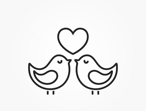 love birds with heart line icon. love and romantic symbol. vector image for valentines day design