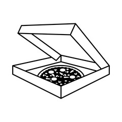 Open pizza box line drawing for pizzeria or pizza delivery concept vector