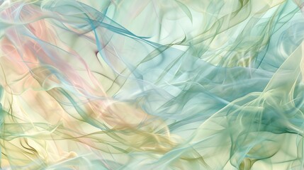 Obraz premium an abstract painting of blue, green, yellow, and pink swirls on a light green and light blue background.