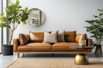 brown leather sofa in a living room