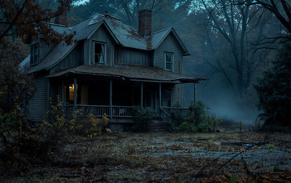 Spooky house, scary house in countryside. Generative AI