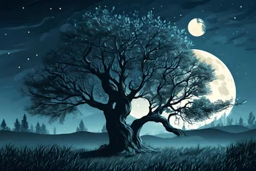 Deurstickers night landscape with moon © hassan