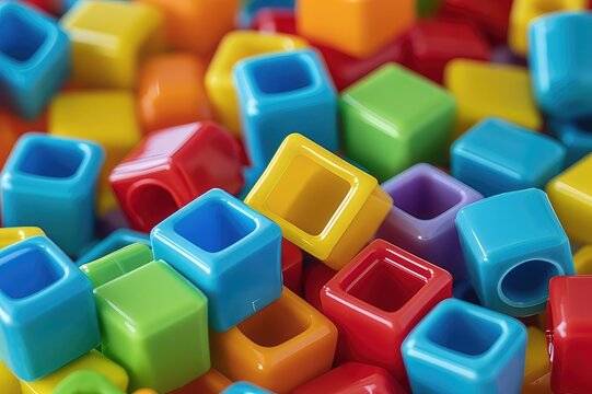Multi-colored plastic blocks background closeup