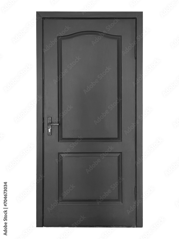 Wall mural dark wooden door is isolated on transparent background.