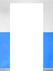 An empty cutout for a door in a white wall, the lower half of which is painted blue. Free space for a door on the wall.