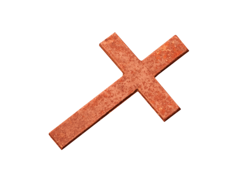 Old copper christian cross isolated on transparent background.