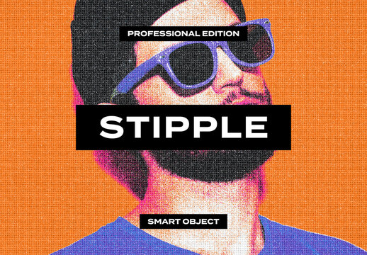 Stipple Halftone Risograph Photo Effect Paper Texture Template Mockup Overlay Style