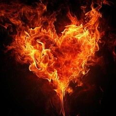Burning heart on a dark background, Fire in the form of a heart, Ai Generated