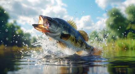 Largemouth Jumping Toward Lure created with Generative AI Technology, ai, generative