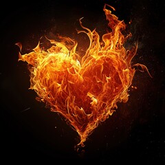 Heart of fire on a black background, 3d illustration, Ai Generated