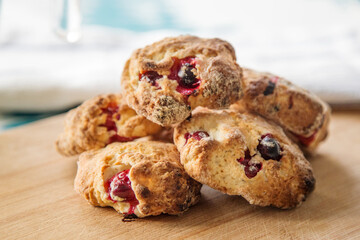 Cranberry scones on a board