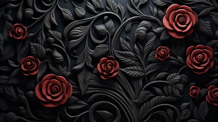 Abstract black background with embossed floral ornament