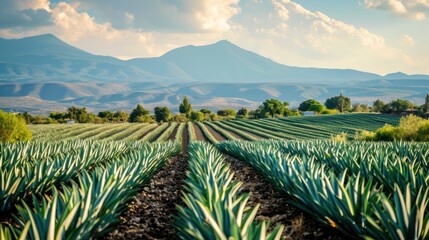 Agave field for tequila production - Powered by Adobe