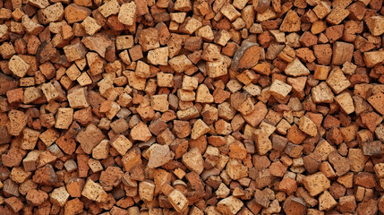 Granulated cork mulch, cork boulders texture closeup. Variety of sizes. Cork Wallpaper. Natural Material for model soldiers and dioramas.