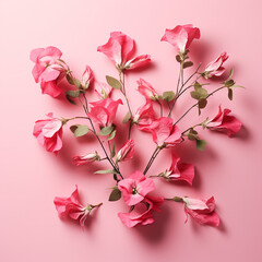 Decorative pink bougainvillea flowers on pink background