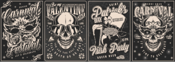 Celebrate set flyers vintage monochrome © DGIM studio