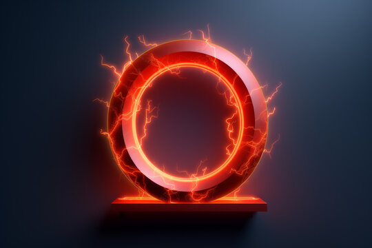 Red electric 3D render of the letter "O" isolated on a solid background