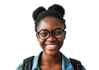 A successful and smiling dark-skinned student, cut out - stock png.