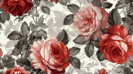  a close up of a bunch of red roses on a white background with black and red leaves and flowers on a white background.
