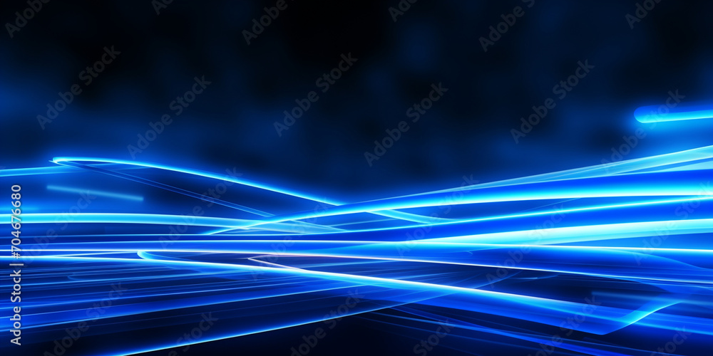 Poster Abstract futuristic background with blue lines on black surface digital binary data on computer screen science, futuristic concept
