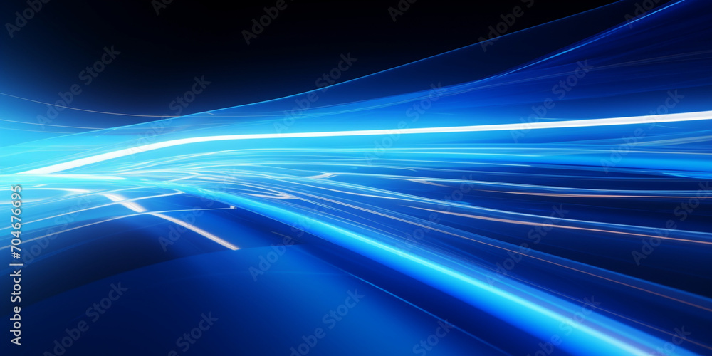 Poster Abstract futuristic background with blue lines on black surface digital binary data on computer screen science, futuristic concept