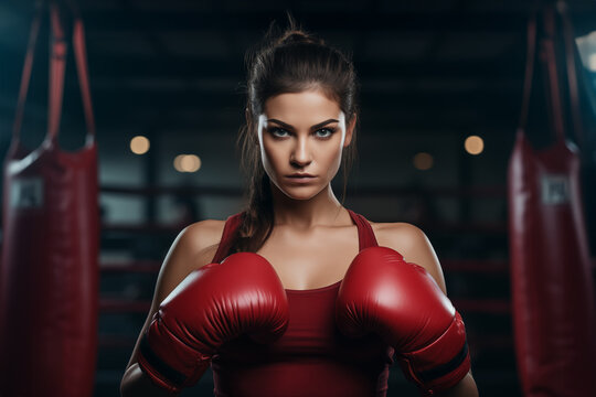 Boxer Woman with Boxing Gloves in the Gym