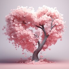 Valentine's day love tree with pink flowers. 3d rendering, Ai Generated