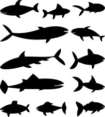 Fototapeta premium set of fish silhouettes. vector illustration isolated on white background.