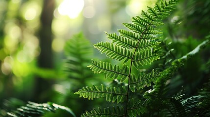  a close up of a green plant with lots of leaves in the foreground and the sun shining through the trees in the background.