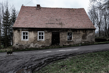 Fototapeta na wymiar Miedzianka, former town, now a village. A former mining center. Old houses from their heyday.