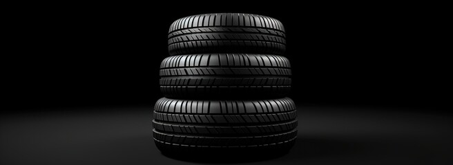 Fototapeta na wymiar Black tires stacked on top of each other