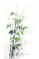 Green bamboo stalks with leaves in a traditional Chinese painting style