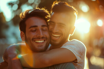 Loving gay couple laughing together - AI Generated