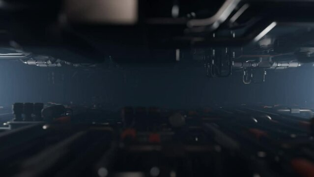 flying through a futuristic tunnel, volumetric lights, 4k loop